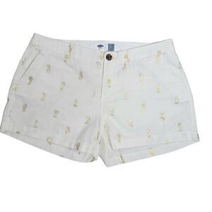 Old Navy Gold Foil Pineapple Linen Shorts Cream Ivory 6